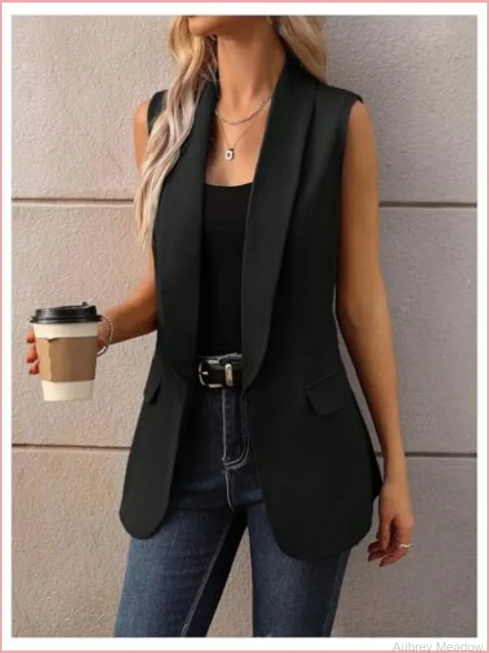 Sleeveless Blazer Vest Open Front Lightweight Work Office Long Outerwear Trendy